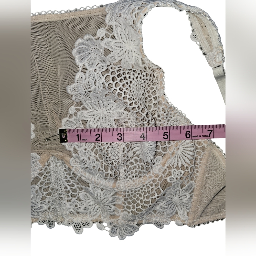 Victorias Secret Dream Angels Lace Mesh Long Line Bra Neutral Floral Boho Sz 32D - Picture 11 of 16